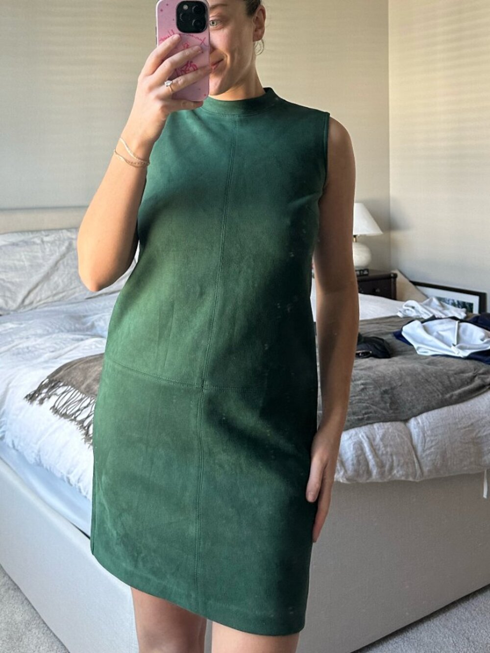 Ann Taylor - Green Faux Suede Shift Dress - Size 2